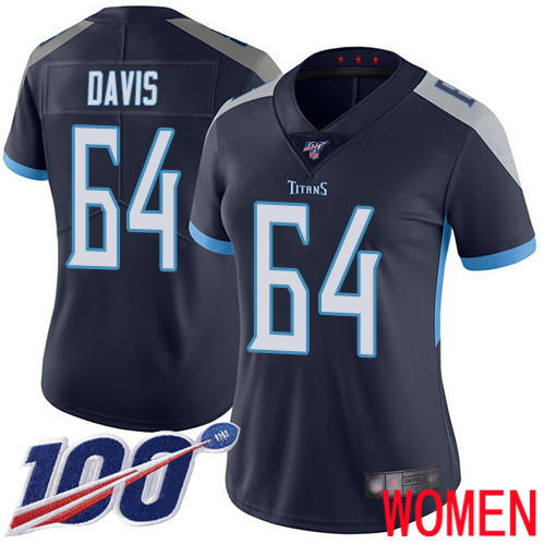 Tennessee Titans Limited Navy Blue Women Nate Davis Home Jersey NFL Football #64 100th Season Vapor Untouchable->women nfl jersey->Women Jersey